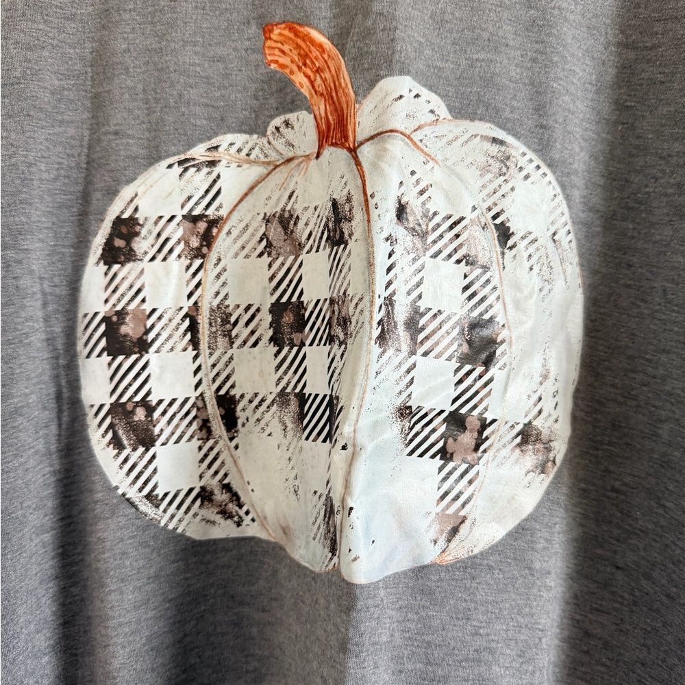 Gray Tunic Top with Plaid Pumpkin Design - Picture 4 of 7